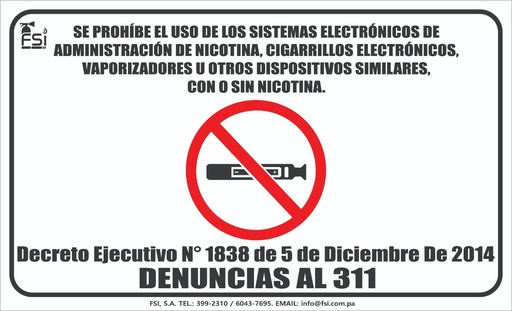 SEÑALIZACIÓN DE PROHIBIDO EL USO DE CIGARRILLO ELECTRÓNICO -TAMAÑO (8.5 X 14")