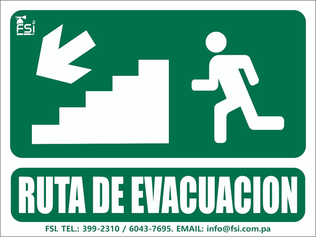 Señal Fotoluminiscente de Ruta de Evacuación Bajando Escalera hacia la Izquierda 6" x 8"