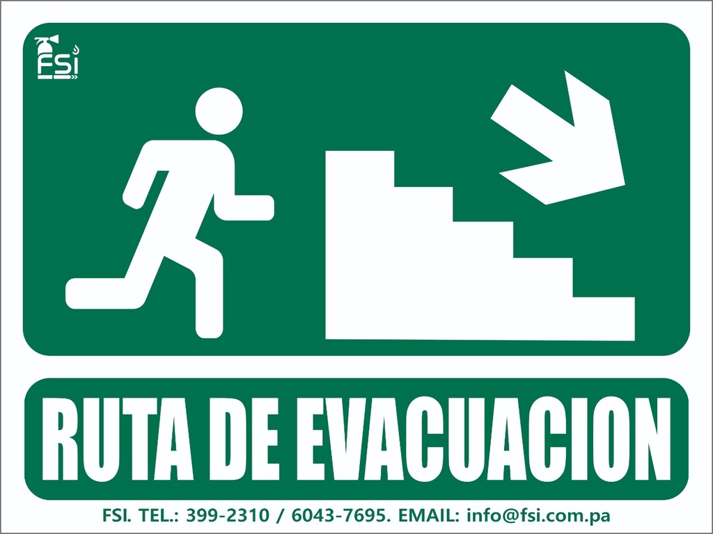 Señal Fotoluminiscente de Ruta de Evacuación Bajando Escalera hacia la Derecha 6" x 8"