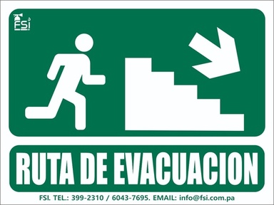 Señal Fotoluminiscente de Ruta de Evacuación Bajando Escalera hacia la Derecha 6" x 8"