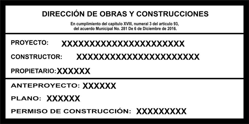 LETRERO INFORMATIVO DE PROYECTO DIRECCIÓN DE OBRAS Y CONSTRUCCIONES EN LÁMINA CALIBRE 22